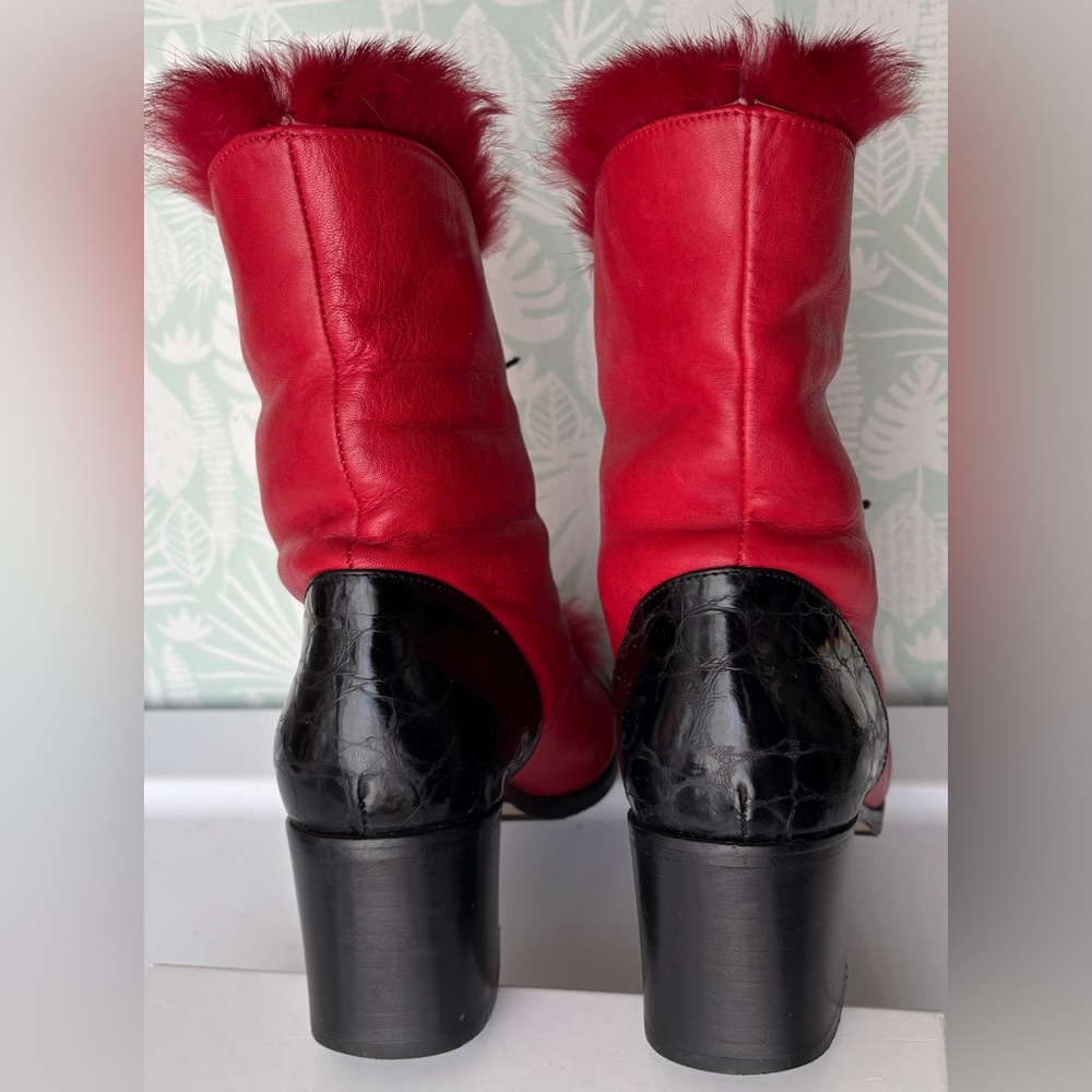 Emmedieci Leather Red Booties Victorian Style w/ Rabbit Hair Lining EU 38 US 7.5 - Picture 8 of 13